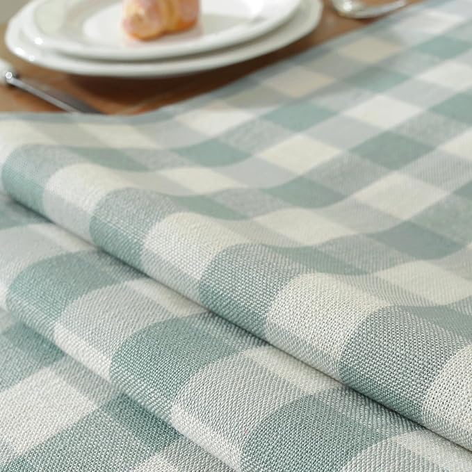 Laolitou Spring Blue Checkered Table Runner, Cotton Linen Gingham Easter Table - Image 4