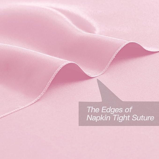 P Pothuiny 12 Pcs Pink Satin Napkins 17 x 17 Inch, Satin Cloth Napkins | Square - Image 3