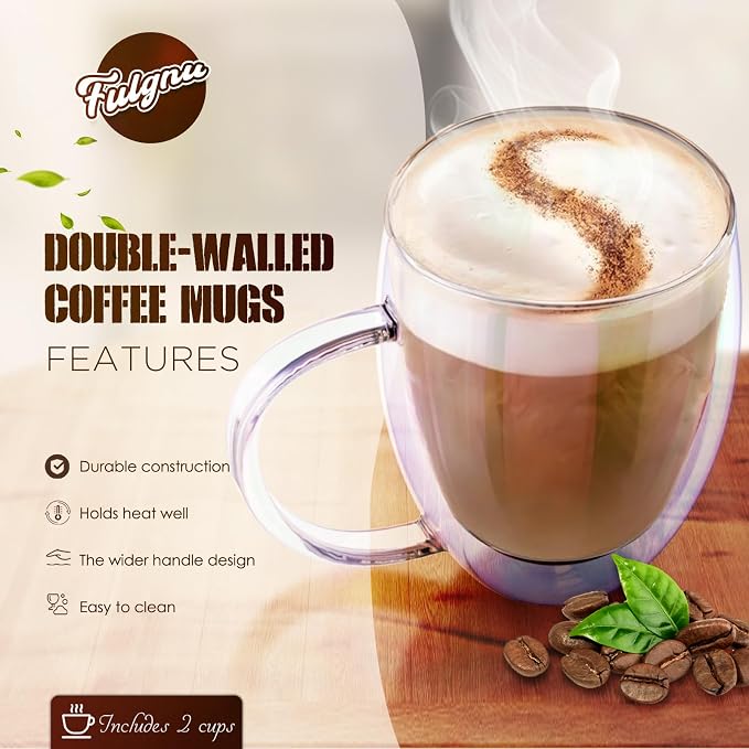 Double Wall Glass Coffee Mugs Set of 2, 12 Oz Coffee Mugs - Image 2