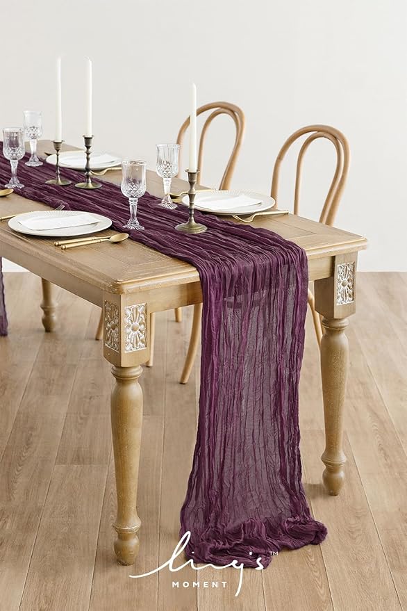 Ling's Moment Deep Purple Gauze Cheesecloth Table Runner, 14FT | Purple Sheer - Image 2
