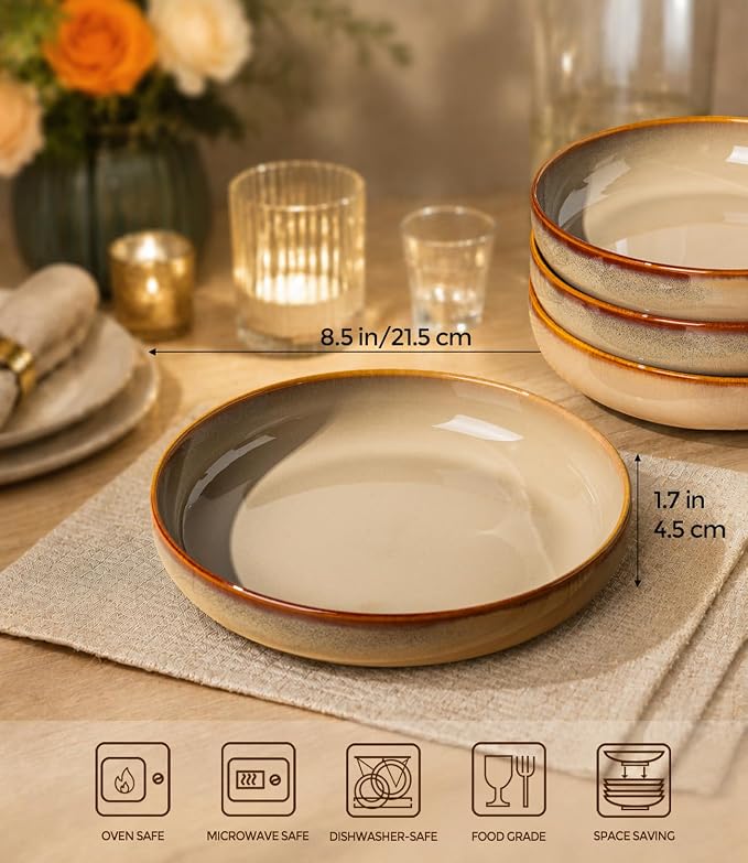 8.5" Ceramic Pasta Bowls Set of 4, Salad Bowls | Versatile Serving Bowls - Image 2