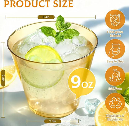 Glowserve 9 OZ Gold Disposable Plastic Cups Cocktail Cup 50 Pack | Fancy - Image 6