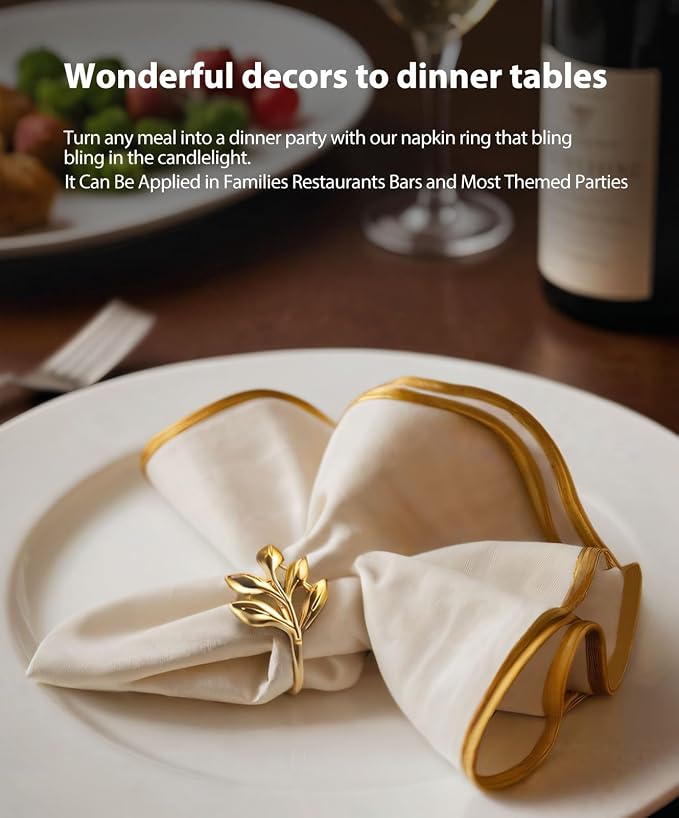 Leaf Napkin Ring Holder Set of 12 Gold Metal | Dining Table Decor, Wedding - Image 4
