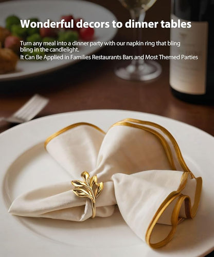 Leaf Napkin Ring Holder Set of 12 Gold Metal | Dining Table Decor, Wedding - Image 4