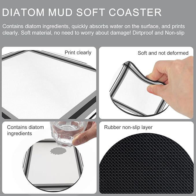 Black Gray Grid Coasters Set of 4, Absorbent Coasters - Image 9