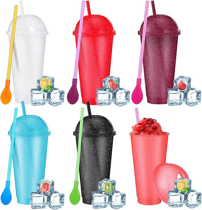 6 Set Slushie Cups with Dome Lids and Straws Detachable Spoon Straws Reusable by Unknown