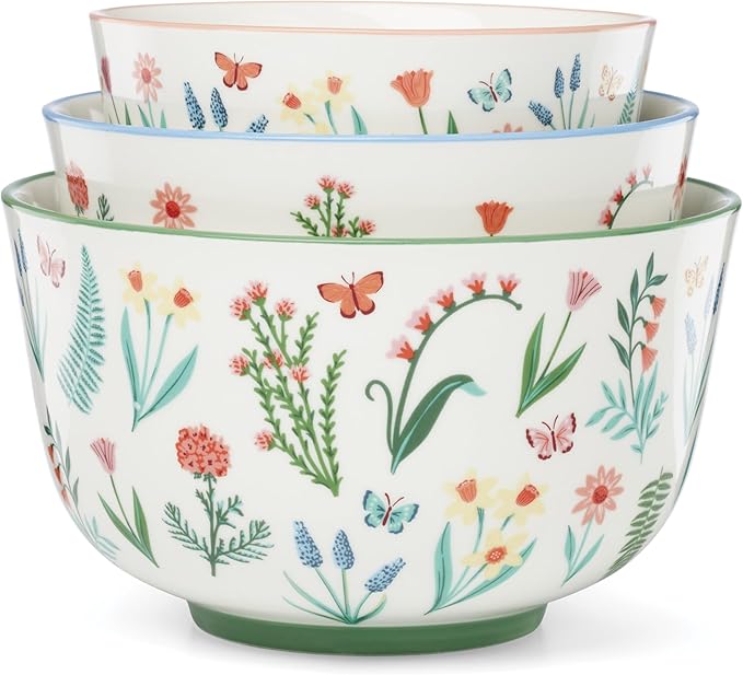 Oneida First Blooms Porcelain Nesting Bowls, microwave safe | space-saving by Oneida