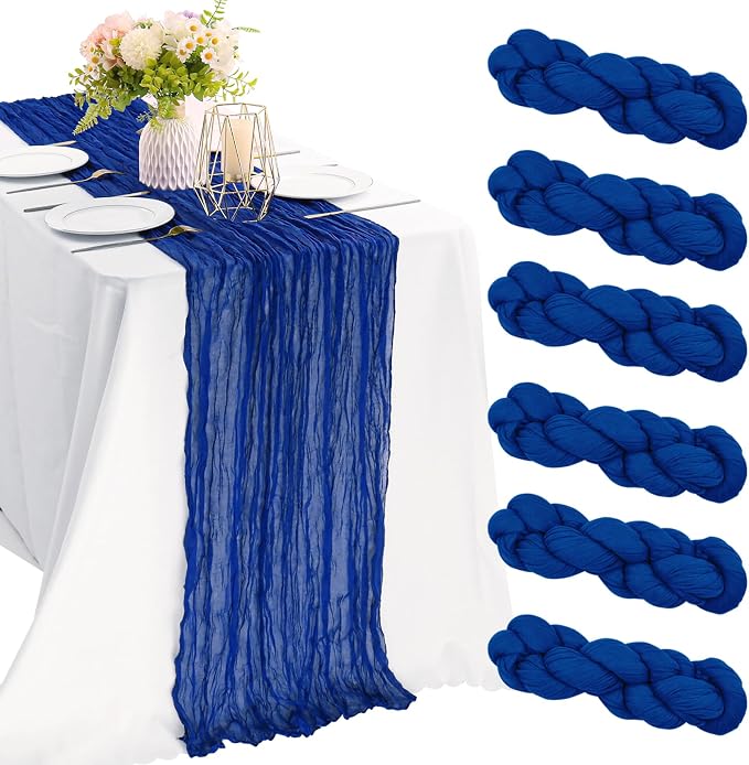 6 Pieces Royal Blue 10FT Cheesecloth Table Runner Boho Gauze Fabric Table by JALANCY