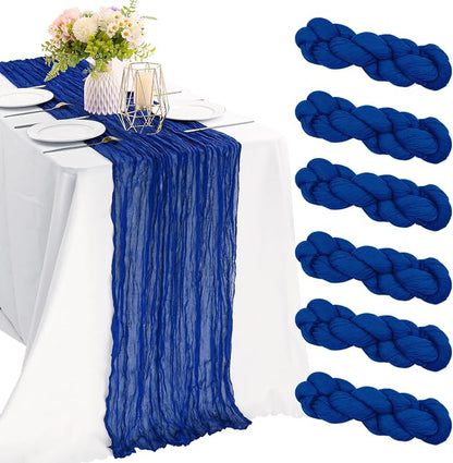 6 Pieces Royal Blue 10FT Cheesecloth Table Runner Boho Gauze Fabric Table by JALANCY