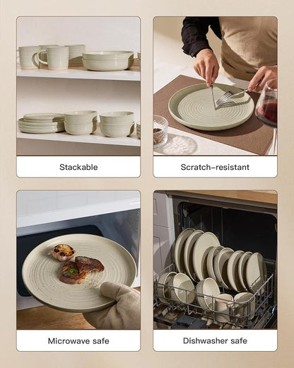 Stoneware Dinnerware Set with Pasta Bowls, Service - Image 5