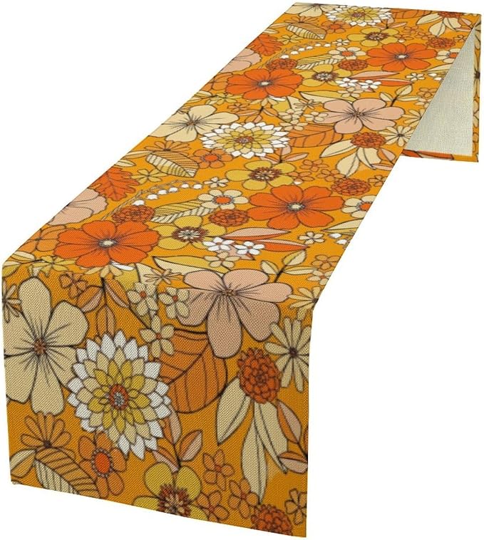 Floral Table Runner Retro 70s Hippie Daisy Flower Peace Love Birthday Party by SXXLDNG