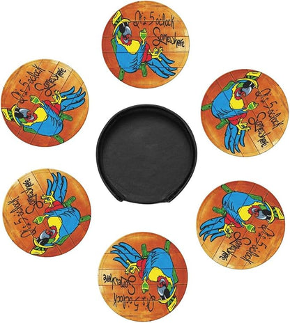 It's 5 O'Clock Somewhere Coasters Set of 6 Pu Leather Drinks Coaster - Image 4