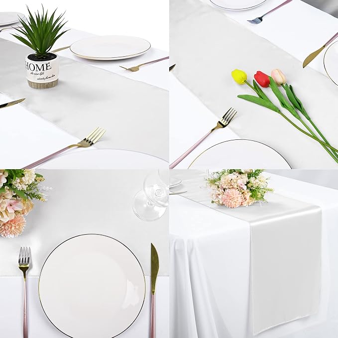 10-Pack White 12 x 108 inches Long Premium Satin Table Runner | Wedding - Image 6