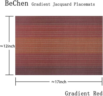 Placemats Washable Easy to Clean PVC Placemat for Kitchen Table Heat-resistand Woven Vinyl Hard Table Mats 12x18 inches Set of 4 (Red)