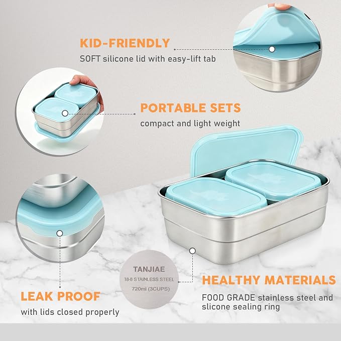 3 CUP+1 CUP Stainless Steel Lunch Snack Containers Set | Leak Proof 304 - Image 3
