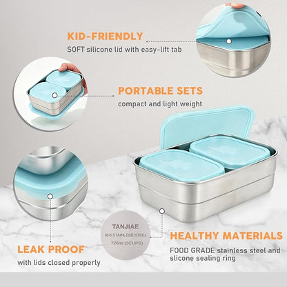 3 CUP+1 CUP Stainless Steel Lunch Snack Containers Set | Leak Proof 304 - Image 3