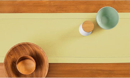 Solino Home Cotton Linen Dining Table Runner Yellow Hemstitch, 14 x 90 in | - Image 3
