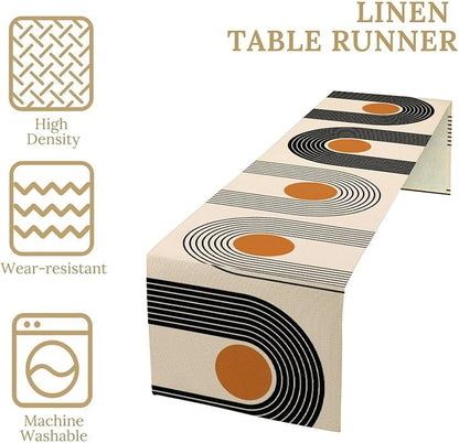 Abstract Mid Century Table Runner Sun Rainbow Geometric Arch Minimalisted - Image 4