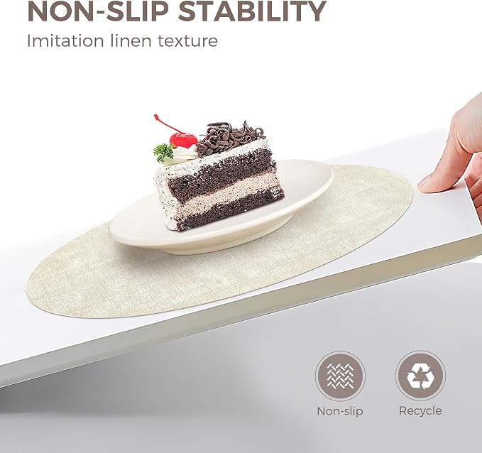 NCUE 13" Faux Leather Round Placemats Set of 6, Reversible Dual-Color | - Image 3