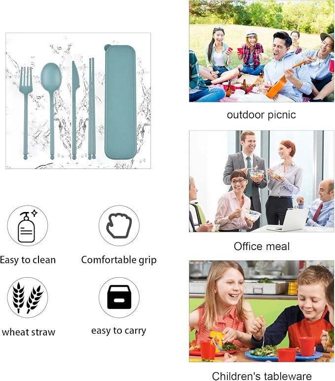 Travel Utensils with Case, Camping Reusable Utensils Set with Case | Plastic - Image 4