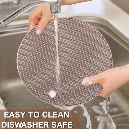 Silicone Trivets for Hot Dishes, 4 PCS Multipurpose Heat Resistant Mat Thick Silicone Hot Pads Pot Holders for Kitchen Counter, Flexible Jar Opener Food Grade Spoon Holder, Silicone Coasters (Almond)