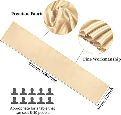20-Pack Champagne 12 x 108 inches Long Premium Satin Table Runner | Wedding - Image 2