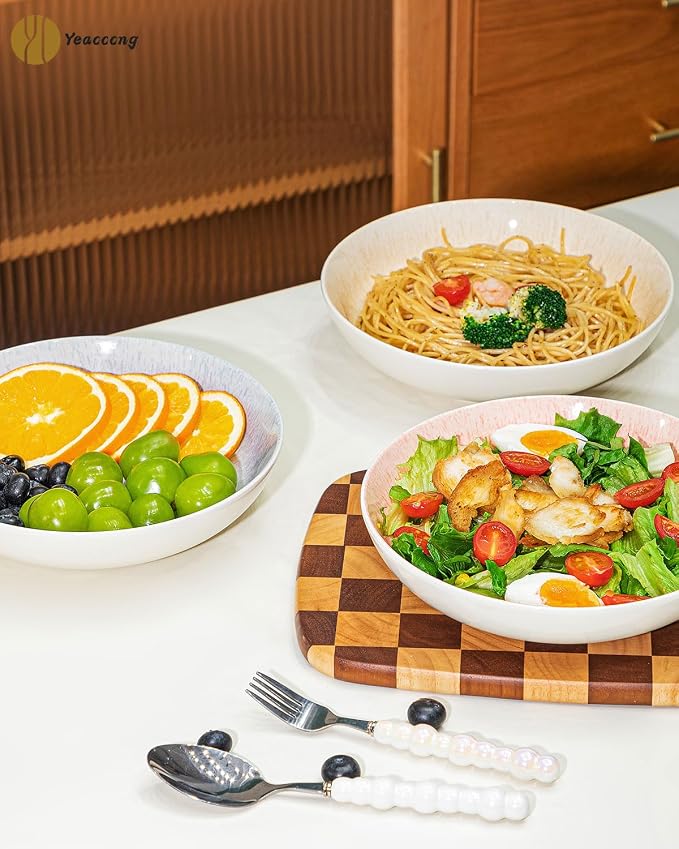 Yeacccng Pasta Bowls Set of 6, 8.7 Inch 39 Oz Colorful Reactive Glaze Ceramic - Image 6