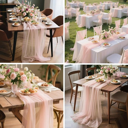 10FT Peach Pink Chiffon Table Runner 30x120 Inches Boho Rustic Sheer Fabric - Image 6