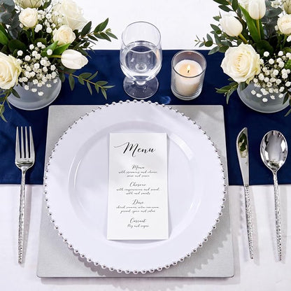 100Pcs White Plastic Dinner Plates Beaded Silver Plastic Plate Set | Heavy Duty - Image 4