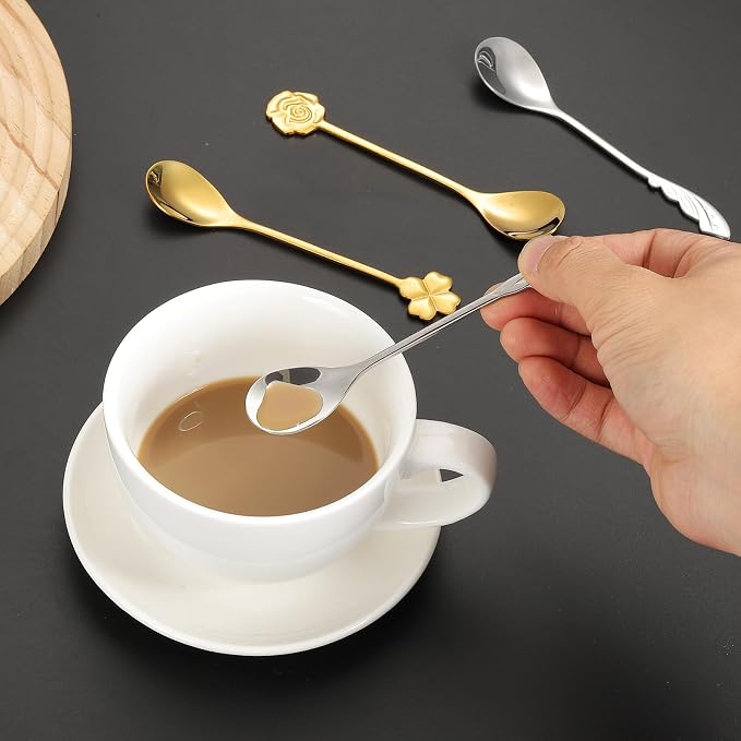 PATIKIL 4pcs Coffee Spoons, Rose/Four Leaf Grass Tea Spoons 304 Stainless Steel - Image 6