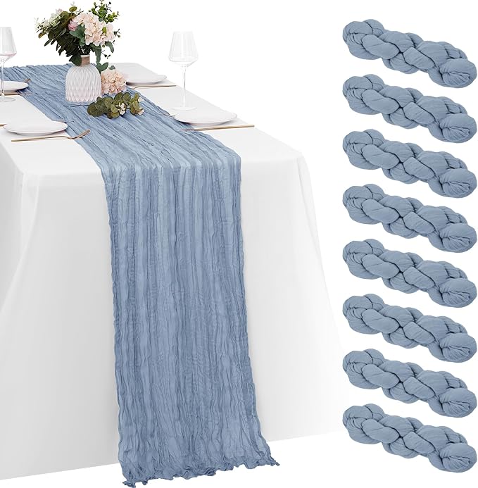8 Pack Dusty Blue Cheesecloth Table Runners 20x120 Inch Gauze Table Runner by Yorcari