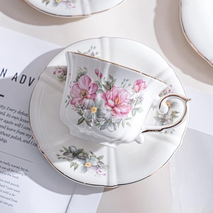 Ceramic Floral Cups with Saucers，7 oz Espresso Cups - Image 7