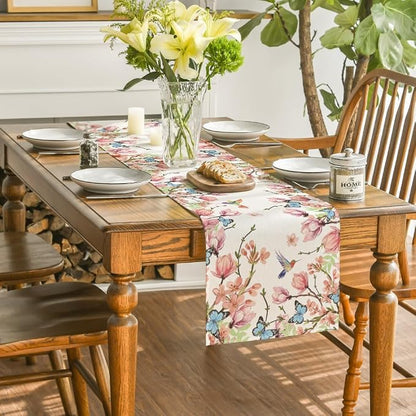 Artoid Mode Flowers Bird Butterfly Spring Table Runner, Seasonal Kitchen Dining - Image 4