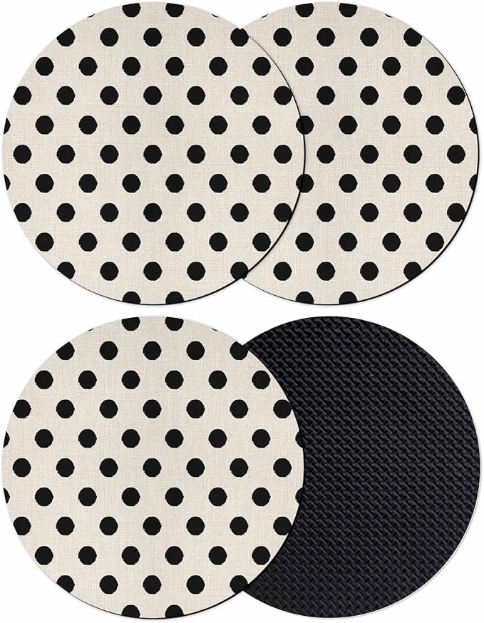 Wave Point Black Coasters Set of 4, Modern Minimalist Geometric on Linen Soft by PIEPLE