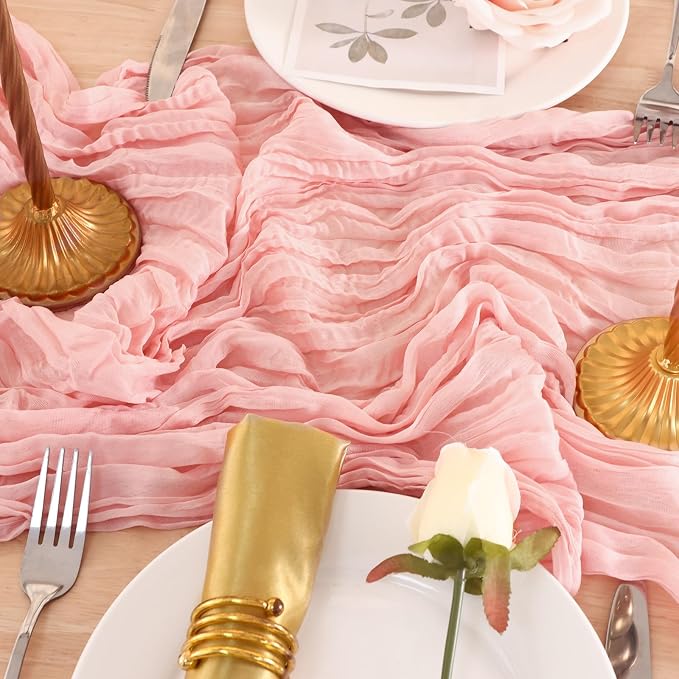 8 Pack Peach Pink Cheesecloth Table Runner 120 Inch Boho Wedding Decor | - Image 7