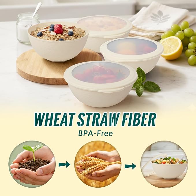 40 OZ Salad Container for Lunch, Unbreakable Wheat Straw Bowls - Image 2