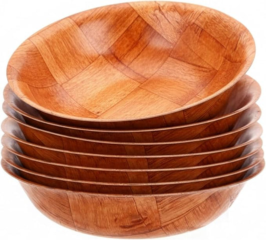 14-inch Wooden Serving Bowl, Set Of 6 | Round | Stackable | EZ To Wash | Great For Salads, Fruits, Snacks, And More [6PK]
