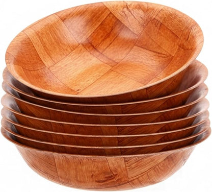 8-inch Wooden Serving Bowl, Set Of 6 | Round | Stackable | EZ To Wash | Great For Salads, Fruits, Snacks, And More [6PK]