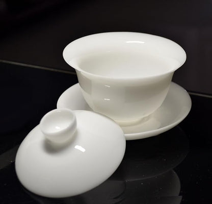 Liang baobao Ice Jade White Porcelain Gaiwan, 5oz Teacup Suet-fat Jade - Image 6