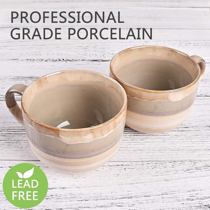 Bosmarlin Large Ceramic Coffee Mug Set of 2, Stoneware Jumbo Latte Mugs - Image 3
