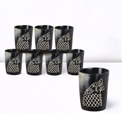 Handicrafts Home Viking Horn Shot Glasses Set of 8, Handmade Natural Ox Horn by HandicraftsHome