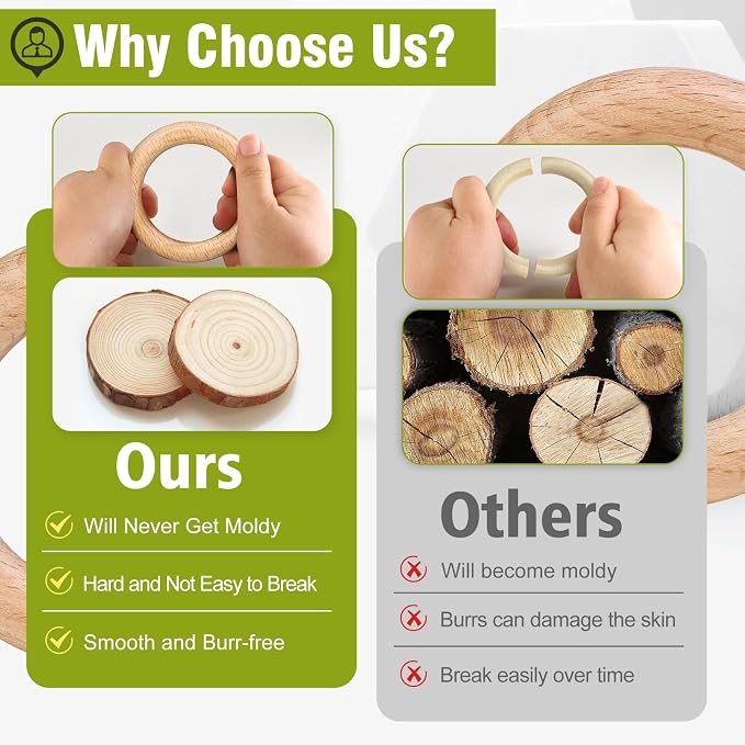 FoDau770 10pcs Natural Beech Wooden Rings, Unfinished Solid Wood Rings Heavy - Image 5