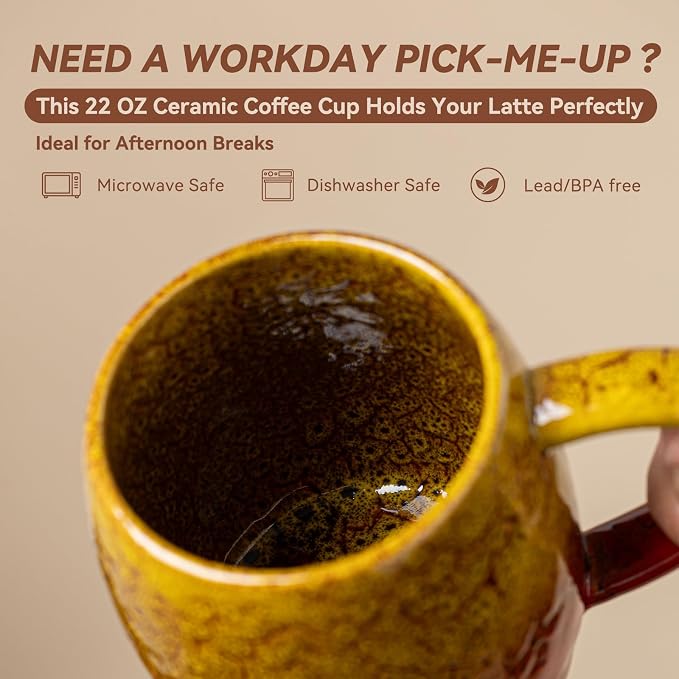 Handmade 22oz Ceramic Coffee Mug, Ergonomic Large Handle, Ideal Gift - Image 8