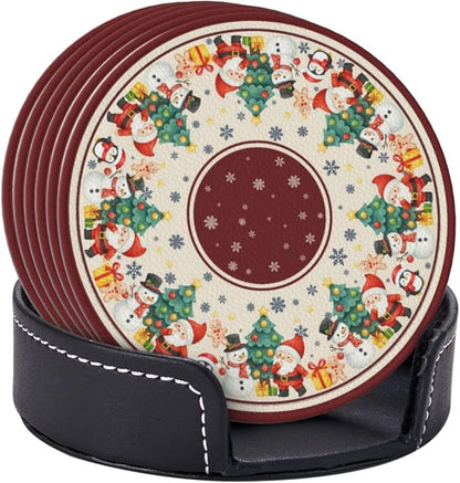 Red Christmas Trees Santa Claus Snowman Snowflakes Coasters - Image 2
