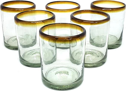 Amber Rim 10 oz Tumblers (set of 6), Recycled Glass, Lead-free, Toxin-Free (Tumbler)