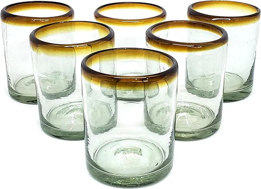 Amber Rim 10 oz Tumblers (set of 6), Recycled Glass, Lead-free, Toxin-Free (Tumbler)