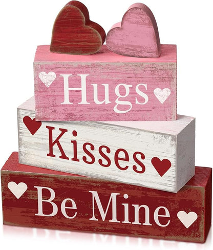Moucuny 4 Pcs Valentine's Day Table Decorations Wooden Heart Valentine Tiered by Moucuny