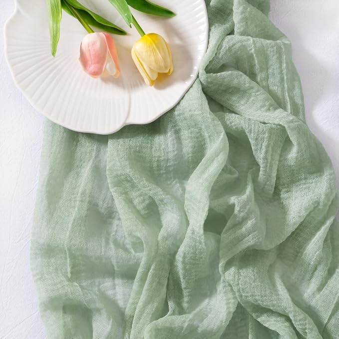 Cheesecloth Table Runner Summer Boho Wedding Shower Party Home Decor | Sage - Image 3