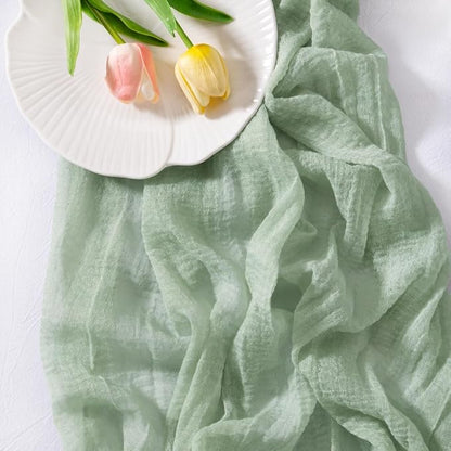 Cheesecloth Table Runner Summer Boho Wedding Shower Party Home Decor | Sage - Image 3