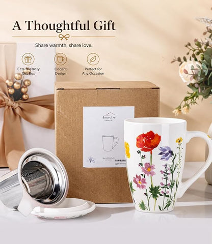 AmorArc Tea Cup With Infuser and Lid, 18oz Loose Leaf Tea Mug With Steeper | - Image 8